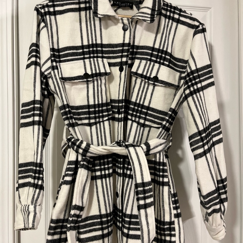 Black and White Plaid Belted Shirt Dress